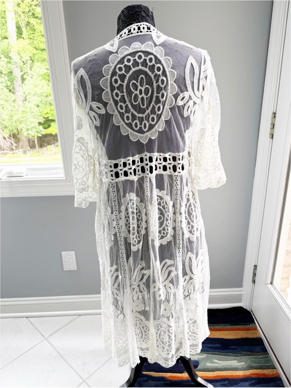 NWOT White Crochet Lace Duster Kimono - Picture 4 of 5